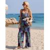 image:imageEkouaer Womens Causal Sleeveless Jumpsuits Summer Boho Wide Leg Floral Rompers Overalls with PocketsA Blue Boho Print