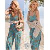 image:imageEkouaer Womens Causal Sleeveless Jumpsuits Summer Boho Wide Leg Floral Rompers Overalls with PocketsBlue Red Floral