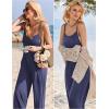 image:imageEkouaer Womens Causal Sleeveless Jumpsuits Summer Boho Wide Leg Floral Rompers Overalls with PocketsNavy Blue