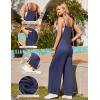 image:imageEkouaer Womens Causal Sleeveless Jumpsuits Summer Boho Wide Leg Floral Rompers Overalls with PocketsNavy Blue