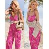 image:imageEkouaer Womens Causal Sleeveless Jumpsuits Summer Boho Wide Leg Floral Rompers Overalls with PocketsRose Pink Floral