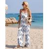 image:imageEkouaer Womens Causal Sleeveless Jumpsuits Summer Boho Wide Leg Floral Rompers Overalls with PocketsWhite Italian Print