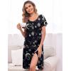 image:imageEkouaer Womens Nightshirt Short Sleeve Button Down Nightgown VNeck Sleepwear Pajama DressBlack Moon Print