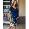 image:imageEkouaer Womens Nightshirt Short Sleeve Button Down Nightgown VNeck Sleepwear Pajama DressBlue With Colorful Flower