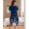 image:imageEkouaer Womens Nightshirt Short Sleeve Button Down Nightgown VNeck Sleepwear Pajama DressBlue With Colorful Flower