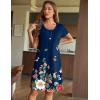 image:imageEkouaer Womens Nightshirt Short Sleeve Button Down Nightgown VNeck Sleepwear Pajama DressBlue With Colorful Flower