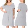 image:imageEkouaer Womens Nightshirt Short Sleeve Button Down Nightgown VNeck Sleepwear Pajama DressLight Grey