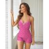 image:imageEkouaer Womens Pajama Sets 2 Piece Lingerie Sleepwear Cute Cami Shorts Pjs Set Soft V Neck Lace Trim NightwearHot Pink Leopard
