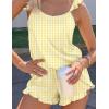 image:imageEkouaer Womens Pajama Sets Ruffle Cami Top and Shorts 2 Piece Lounge Set Sleepwear Summer Comfy Cute Bridal Pajama for WomenGingham Yellow