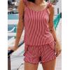 image:imageEkouaer Womens Pajama Sets Ruffle Cami Top and Shorts 2 Piece Lounge Set Sleepwear Summer Comfy Cute Bridal Pajama for WomenRed White Stripe