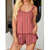 image:imageEkouaer Womens Pajama Sets Ruffle Cami Top and Shorts 2 Piece Lounge Set Sleepwear Summer Comfy Cute Bridal Pajama for WomenRed White Stripe
