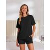 image:imageEkouaer Womens Pajama Sets Short Sleeve Lounge Sets 2 Piece Pjs Tops and Shorts Outfits Matching Loungewear with PocketsBlack