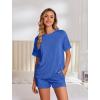 image:imageEkouaer Womens Pajama Sets Short Sleeve Lounge Sets 2 Piece Pjs Tops and Shorts Outfits Matching Loungewear with PocketsBlue