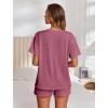 image:imageEkouaer Womens Pajama Sets Short Sleeve Lounge Sets 2 Piece Pjs Tops and Shorts Outfits Matching Loungewear with PocketsDark Pink