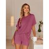 image:imageEkouaer Womens Pajama Sets Short Sleeve Lounge Sets 2 Piece Pjs Tops and Shorts Outfits Matching Loungewear with PocketsDark Pink