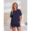 image:imageEkouaer Womens Pajama Sets Short Sleeve Lounge Sets 2 Piece Pjs Tops and Shorts Outfits Matching Loungewear with PocketsNavy Blue