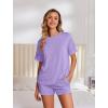 image:imageEkouaer Womens Pajama Sets Short Sleeve Lounge Sets 2 Piece Pjs Tops and Shorts Outfits Matching Loungewear with PocketsPurple