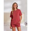 image:imageEkouaer Womens Pajama Sets Short Sleeve Lounge Sets 2 Piece Pjs Tops and Shorts Outfits Matching Loungewear with PocketsRed