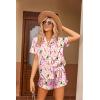 image:imageEkouaer Womens Satin Pajamas Set Button Down 2 Piece Silk Pjs Shorts Set Ruffle Lingerie Notch Collar SleepwearChampagne Bottle Pink