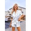 image:imageEkouaer Womens Satin Pajamas Set Button Down 2 Piece Silk Pjs Shorts Set Ruffle Lingerie Notch Collar SleepwearConch Seashell