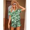 image:imageEkouaer Womens Satin Pajamas Set Button Down 2 Piece Silk Pjs Shorts Set Ruffle Lingerie Notch Collar SleepwearGreen Leaf