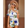 image:imageEkouaer Womens Satin Pajamas Set Button Down 2 Piece Silk Pjs Shorts Set Ruffle Lingerie Notch Collar SleepwearPattern1queen White