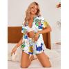 image:imageEkouaer Womens Satin Pajamas Set Button Down 2 Piece Silk Pjs Shorts Set Ruffle Lingerie Notch Collar SleepwearPattern1queen White