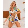 image:imageEkouaer Womens Satin Pajamas Set Button Down 2 Piece Silk Pjs Shorts Set Ruffle Lingerie Notch Collar SleepwearPattern2queen Khaki