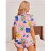 image:imageEkouaer Womens Satin Pajamas Set Button Down 2 Piece Silk Pjs Shorts Set Ruffle Lingerie Notch Collar SleepwearPattern3queen Pink