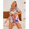 image:imageEkouaer Womens Satin Pajamas Set Button Down 2 Piece Silk Pjs Shorts Set Ruffle Lingerie Notch Collar SleepwearPattern3queen Pink