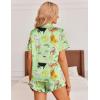 image:imageEkouaer Womens Satin Pajamas Set Button Down 2 Piece Silk Pjs Shorts Set Ruffle Lingerie Notch Collar SleepwearPattern8green Constellation