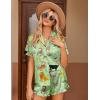 image:imageEkouaer Womens Satin Pajamas Set Button Down 2 Piece Silk Pjs Shorts Set Ruffle Lingerie Notch Collar SleepwearPattern8green Constellation