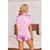 image:imageEkouaer Womens Satin Pajamas Set Button Down 2 Piece Silk Pjs Shorts Set Ruffle Lingerie Notch Collar SleepwearPink Bow Tie