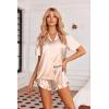 image:imageEkouaer Womens Satin Pajamas Set Button Down 2 Piece Silk Pjs Shorts Set Ruffle Lingerie Notch Collar SleepwearStriped Champagne