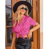 image:imageEkouaer Womens Satin Pajamas Set Button Down 2 Piece Silk Pjs Shorts Set Ruffle Lingerie Notch Collar SleepwearStriped Hot Pink