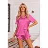 image:imageEkouaer Womens Satin Pajamas Set Button Down 2 Piece Silk Pjs Shorts Set Ruffle Lingerie Notch Collar SleepwearStriped Hot Pink