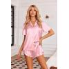 image:imageEkouaer Womens Satin Pajamas Set Button Down 2 Piece Silk Pjs Shorts Set Ruffle Lingerie Notch Collar SleepwearStriped Pink