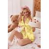 image:imageEkouaer Womens Satin Pajamas Set Button Down 2 Piece Silk Pjs Shorts Set Ruffle Lingerie Notch Collar SleepwearTeddy Bearstriped Yellow