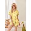 image:imageEkouaer Womens Satin Pajamas Set Button Down 2 Piece Silk Pjs Shorts Set Ruffle Lingerie Notch Collar SleepwearTeddy Bearstriped Yellow