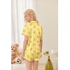 image:imageEkouaer Womens Satin Pajamas Set Button Down 2 Piece Silk Pjs Shorts Set Ruffle Lingerie Notch Collar SleepwearTeddy Bearstriped Yellow