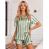 image:imageEkouaer Womens Satin Pajamas Set Button Down 2 Piece Silk Pjs Shorts Set Ruffle Lingerie Notch Collar SleepwearThick Striped Green