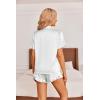 image:imageEkouaer Womens Satin Pajamas Set Button Down 2 Piece Silk Pjs Shorts Set Ruffle Lingerie Notch Collar SleepwearWhite