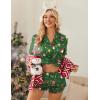 image:imageEkouaer Womens Satin Pajamas Set Button Down 2 Piece Silk Pjs Shorts Set Ruffle Lingerie Notch Collar SleepwearZchristmas Green