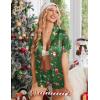 image:imageEkouaer Womens Satin Pajamas Set Button Down 2 Piece Silk Pjs Shorts Set Ruffle Lingerie Notch Collar SleepwearZchristmas Green