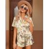 image:imageEkouaer Womens Satin Pajamas Set Button Down 2 Piece Silk Pjs Shorts Set Ruffle Lingerie Notch Collar SleepwearZebra Collection