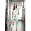 image:imageEkouaer Womens Satin Silky Pajama Set Short Sleeve Shirt with Long Pajama Pant Set Soft PJ LoungewearAqua Green