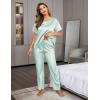image:imageEkouaer Womens Satin Silky Pajama Set Short Sleeve Shirt with Long Pajama Pant Set Soft PJ LoungewearAqua Green