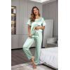 image:imageEkouaer Womens Satin Silky Pajama Set Short Sleeve Shirt with Long Pajama Pant Set Soft PJ LoungewearAqua Green