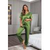 image:imageEkouaer Womens Satin Silky Pajama Set Short Sleeve Shirt with Long Pajama Pant Set Soft PJ LoungewearArmy Green