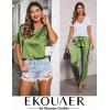 image:imageEkouaer Womens Satin Silky Pajama Set Short Sleeve Shirt with Long Pajama Pant Set Soft PJ LoungewearArmy Green